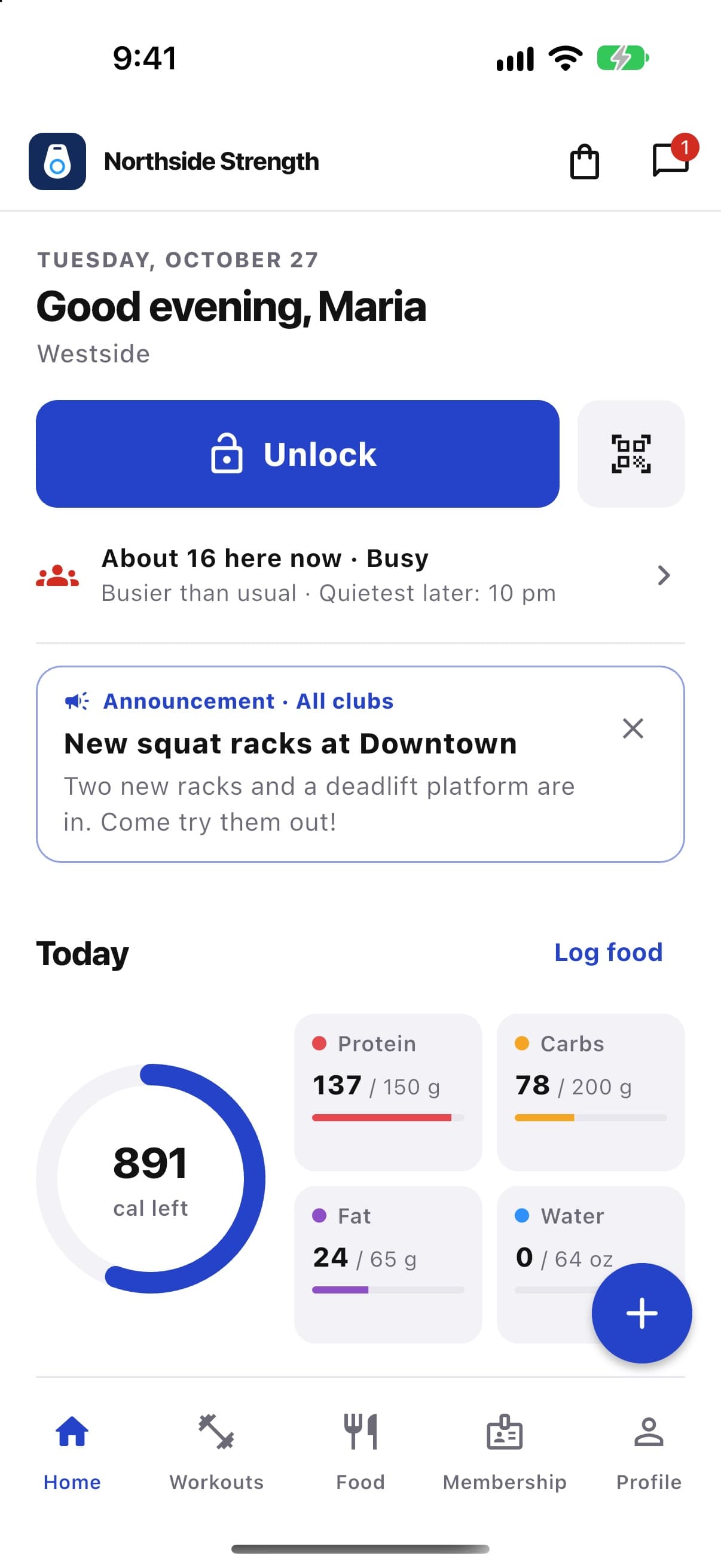 The member app's home screen